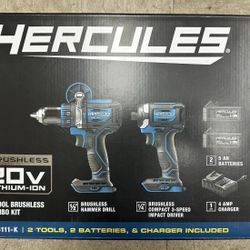HERCULES 20V Brushless Cordless Hammer Drill and Impact Driver 2-Tool Combo Kit with (2) 5 Ah Batteries and Charger (MSRP $249.99)