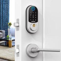 Fingerprint Front Door Lock Set - Zomnua Keyless Entry Door Lock with Handles, Keypad Digital Deadbolt Lock with levers,Electronic Biometric Door Lock