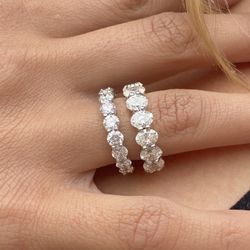 4CT Oval Cut Diamond Eternity Band In 14k White Gold. 100% Natural & Certified Diamonds Only.