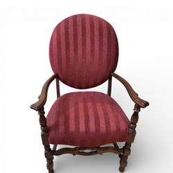 Vintage Wood Armchair – Solid Frame, Upholstered Seat & Back