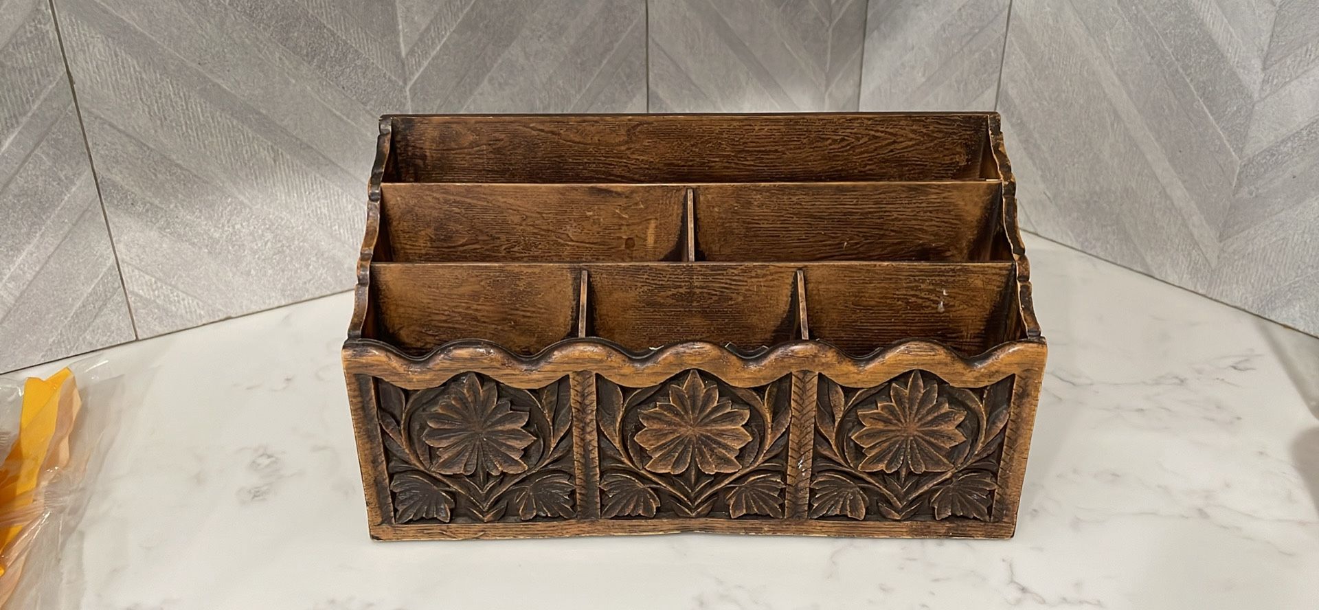 VTG Lerner Faux Carved Wood Letter/desk Organizer