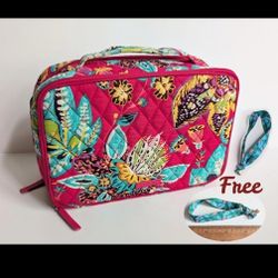 Vera Bradley Large Blush & Brush Makeup Case Travel Organizer Rumba *Free Gift