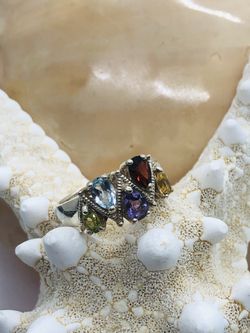 925 Real Sterling Silver multicolor stones, Size 8