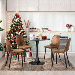 Homy Casa Clift 31.5" Dining Table Set with 4 Sunflower Suede Brown Dining Set