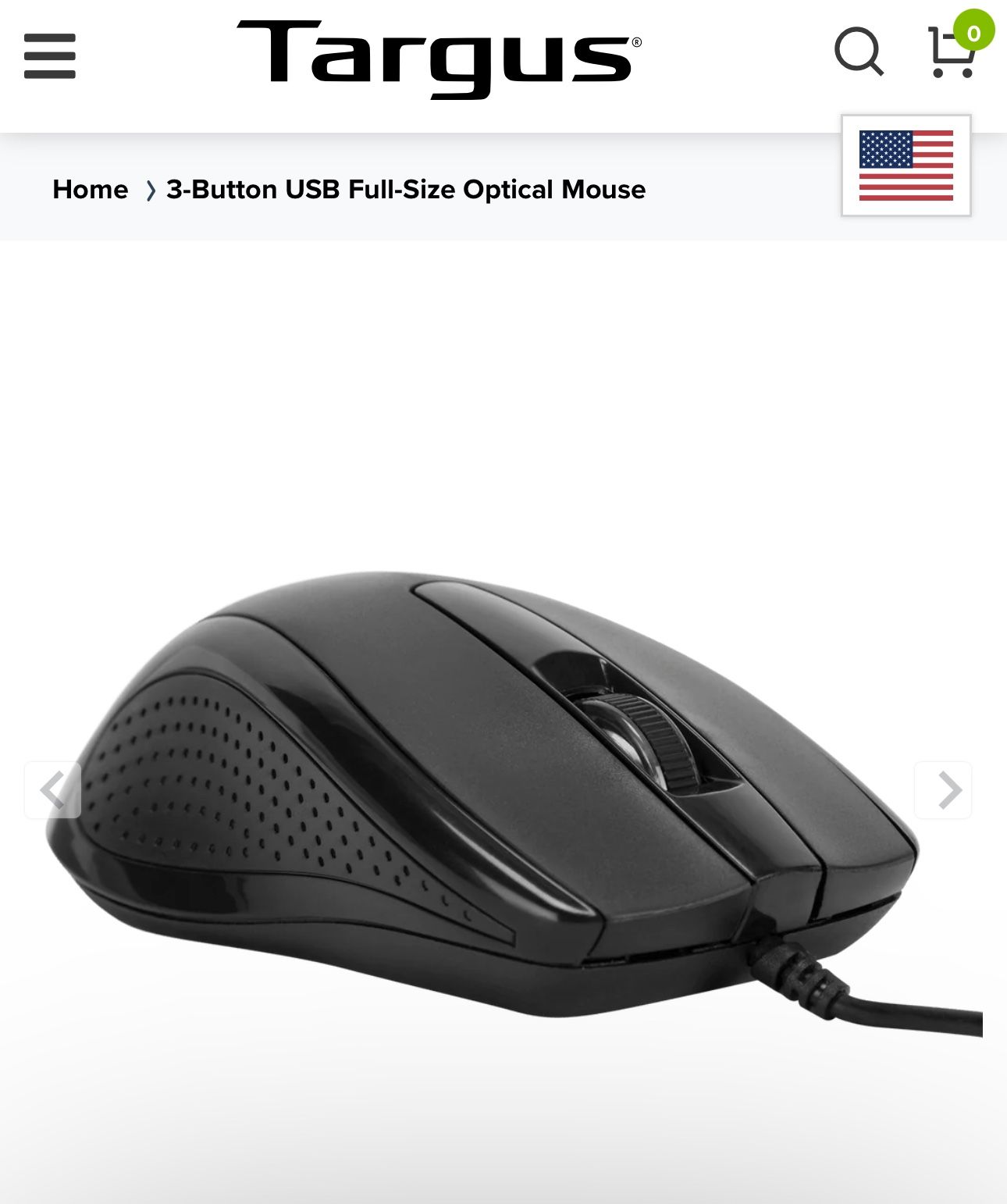 Targus Mouse. 3-Button USB Full-Size Optical Mouse