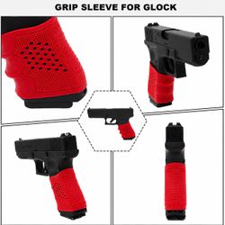 2x Universal Rubber Grip Sleeves for Glock Pistols – Red – Non-Slip Grip *New*
