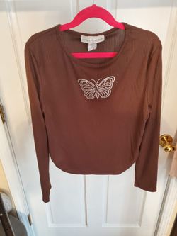Brown Long Sleeve Top With Butterfly Size XL