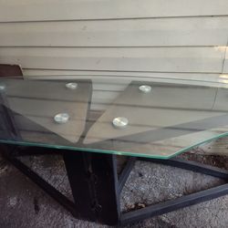 Black Metal Thick Glass Table Stand For TV Or Stereo