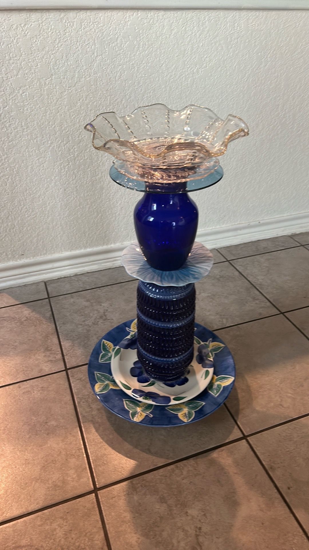 Blue flower Bird bath