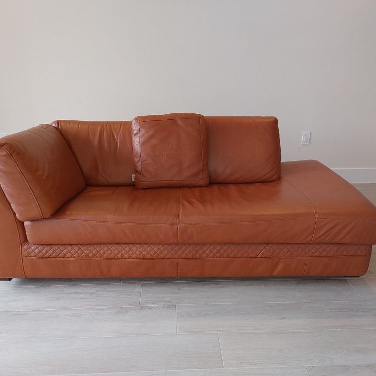 Kelvin Giormani Italian Leather Chaise Sofa Couch Orange Brown