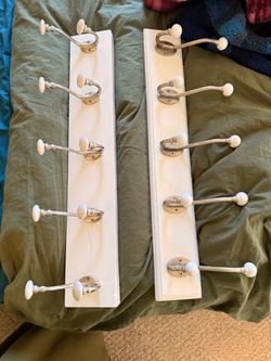 White Wood Wall Hook Rack Set of 2