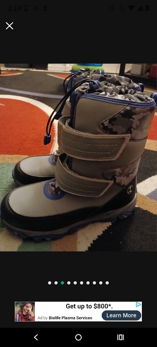 Kids Snow Flurry Insulated Winter Boots, Lands End Camo & Blue Kids sz 5. New $25.