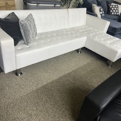 New White Leather Futon Sectional Sofa Bed