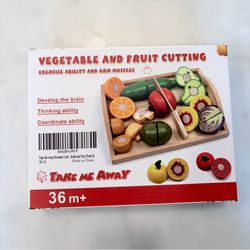 Wooden Fruit & Vegetable Cutting Toy Set Kids Pretend Play 36M+ Montessori