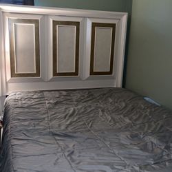 Queen size bed frame with headboard and footboard