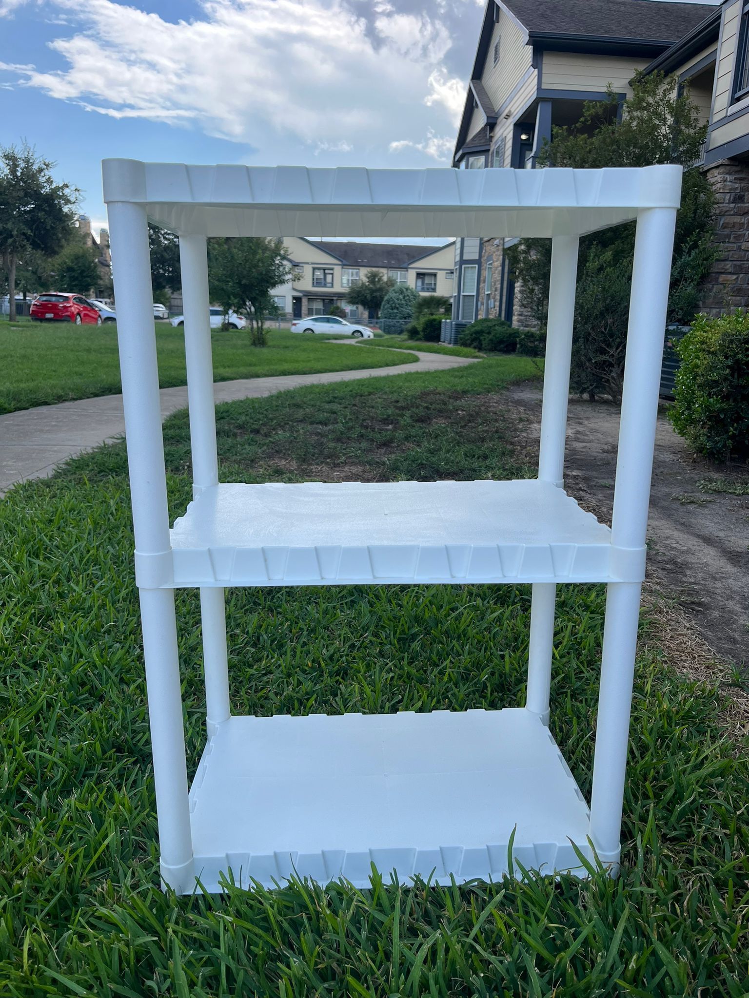 3-Tier White Plastic Storage Shelf – Lightweight Utility Organizer