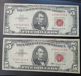 2 - 1963 Red Seal $5 bills (AA Block)
