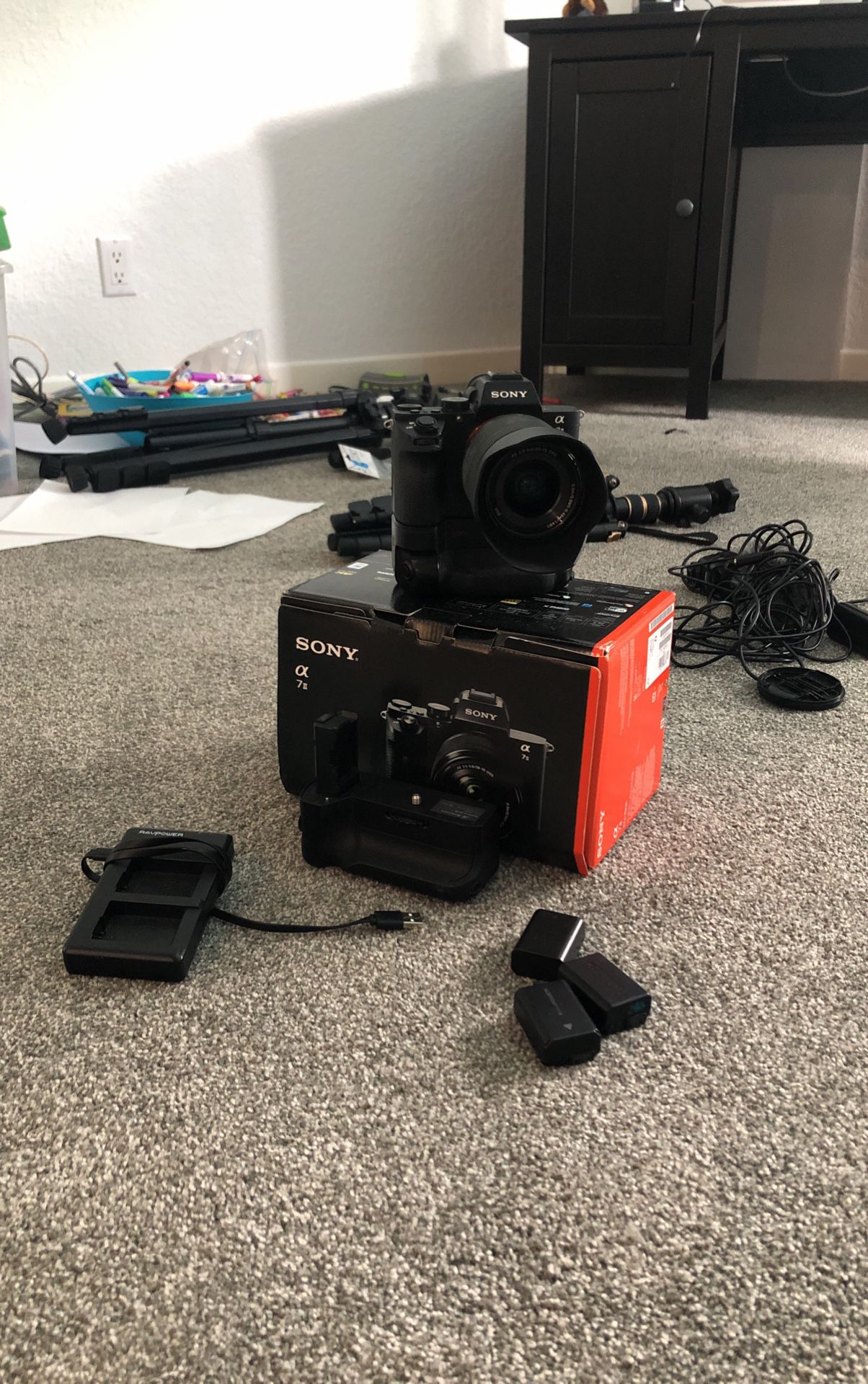 Sony A7ii with 2 battery grips, 4 batteries, and charger