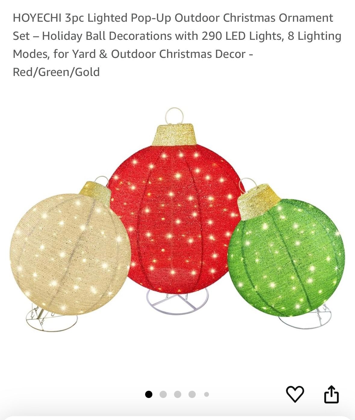 HOYECHI 3pc Lighted Pop-Up Outdoor Christmas Ornament 3 Pc/Set 290 LED Lights 8 Lighting Modes NEW