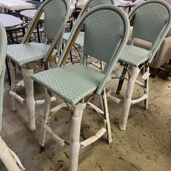 4-Piece 45.75 in. Yellow Aluminum French Outdoo Bar Stool with Light Teal Faux Rattan Bamboo Finish & 300 lbs. Capacity $140