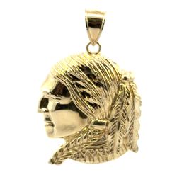 Men’s 10k Yellow Gold Large 2” Inch Native American Indian Chief Head Pendant For Necklace GP3122217