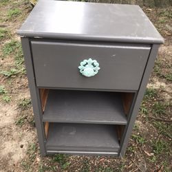 Grey Nightstand w/ Blue Hand painted Hardware 