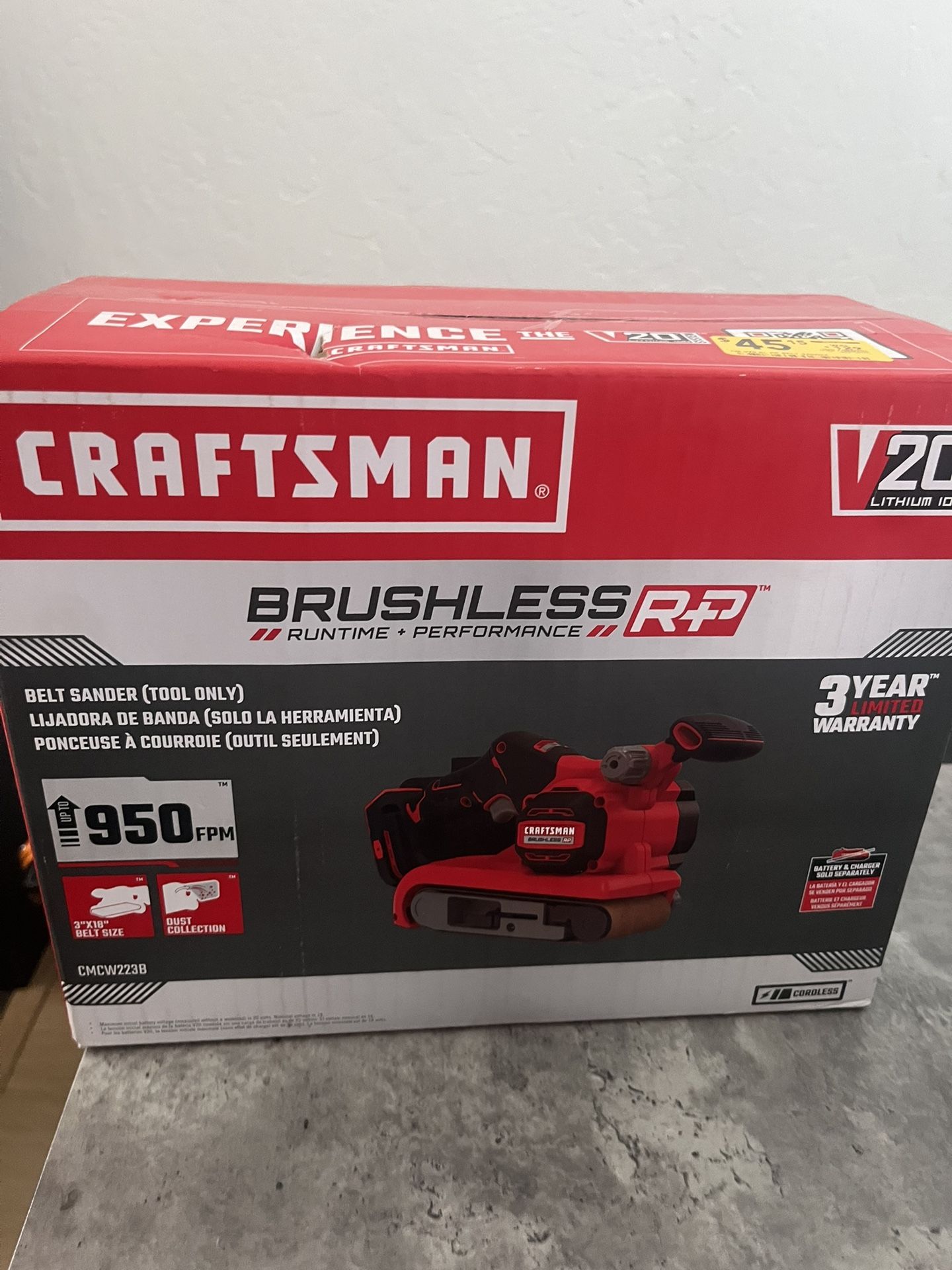 CRAFTSMAN CMCW223B 20V Brushless RP Cordless Belt Sander - Tool Only - NEW!