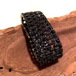 Black Rhinestone Stretch Cuff Bracelet
