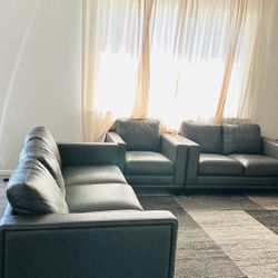 Gray 3 Pcs Set Leather Sofa 