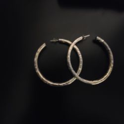 . 925 Sterling Silver Textured HOOP Earrings 