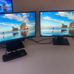 (2) Dell 24 inch Computer monitors With Free Docking Station 