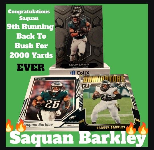 2024 Saquan Barkley 3 Cards Eagles Panini Lot With Dominators, Mosaic Refractor And Donruss Base Card