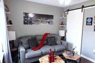 Gray Sofa with Matching Throw Pillows