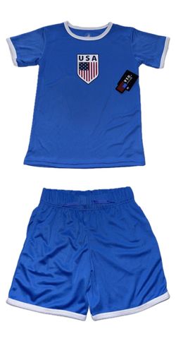 Team USA Soccer Blue Shirt & Shorts 2 Piece Set Kids Boys 7/8 New Body Glove