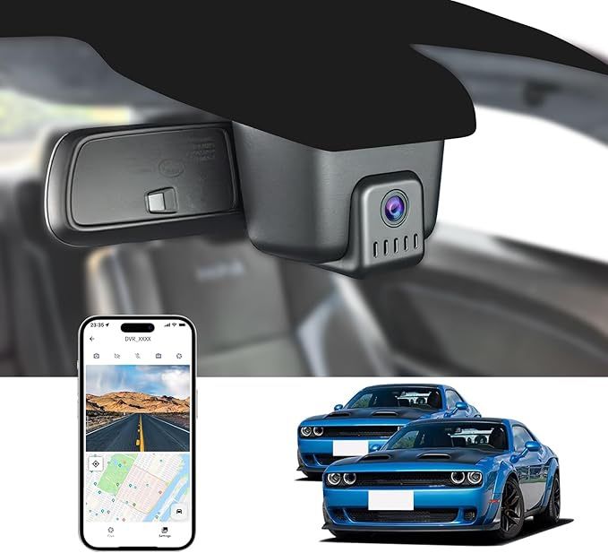 4K Dash Cam for Dodge Challenger 2015-2023, GT R/T SXT SRT Hellcat R/T Scat Pack, OEM-Style, WiFi, App, GPS, 64GB Card