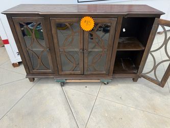 Dark Brown Wood Cabinet with Glass Doors