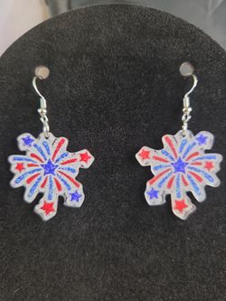 Red, White & Blue Fireworks Danglee Hook Earrings # 7