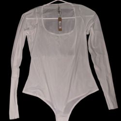 SKIMS Size XL FITS EVERYBODY LONG SLEEVE BODYSUIT Top NWT Scoop Neck Marble