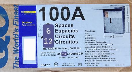 Square D Load Center QO6-12L100RB