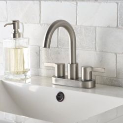 Better Homes & Gardens Clean Modern 4" Centerset Bathroom Faucet in Satin Nickel