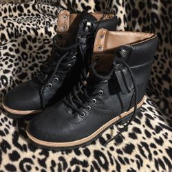 Black Faux Leather Lace Up Boots
