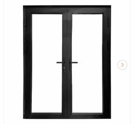 Teza French Door 61.5 in. x 80 in. Matte Black Aluminum French Door Full Lite Left-Hand Outswing