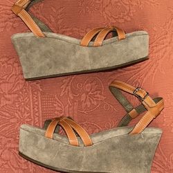 American Eagle: Leather Platform Sandals, Size: 9