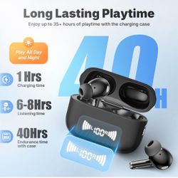 🔥 Wireless Earbuds with 4 ENC Noise Cancelling Mics – 40+H Playtime, HiFi Bass 3D Stereo, USB-C Fast Charging, Bluetooth Earphones for iPhone, Androi