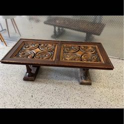Vintage Carved Monkey Pod Wood Table