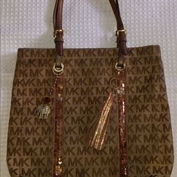 MK XL Brown Canvas Purse $30