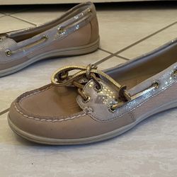 Sperry Top-Sider Women’s 8.5M Angelfish Boat Shoes Tan Gold Metallic Snake Print