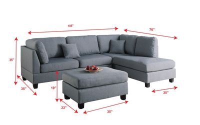 Brand new grey linen reversible sectional + ottoman