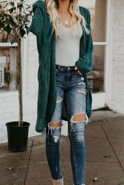Chenille Pocketed Dolman Cardigan, Emerald, Size S