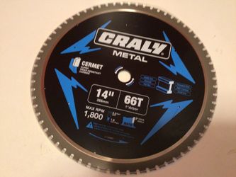 CRALY 14” 66 Teeth Steel, Ferrous Metal Cutting Circular Saw Blade, 1” Arbor, Professional Cermet Carbide Angle Iron Threaded Rod EMT conduit